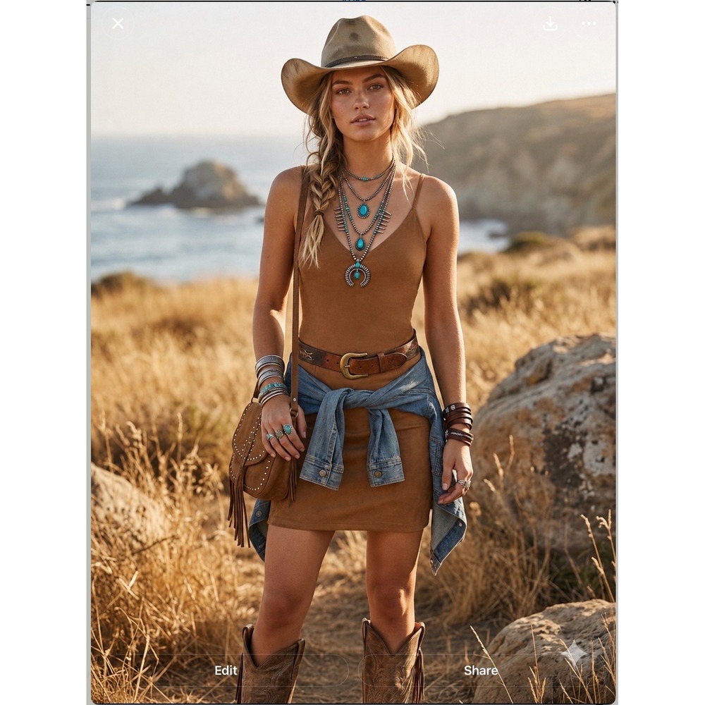 No‎ Boundaries Faux Suede Slip Dress Mini Brown S Cowgirl Western Boho Festival